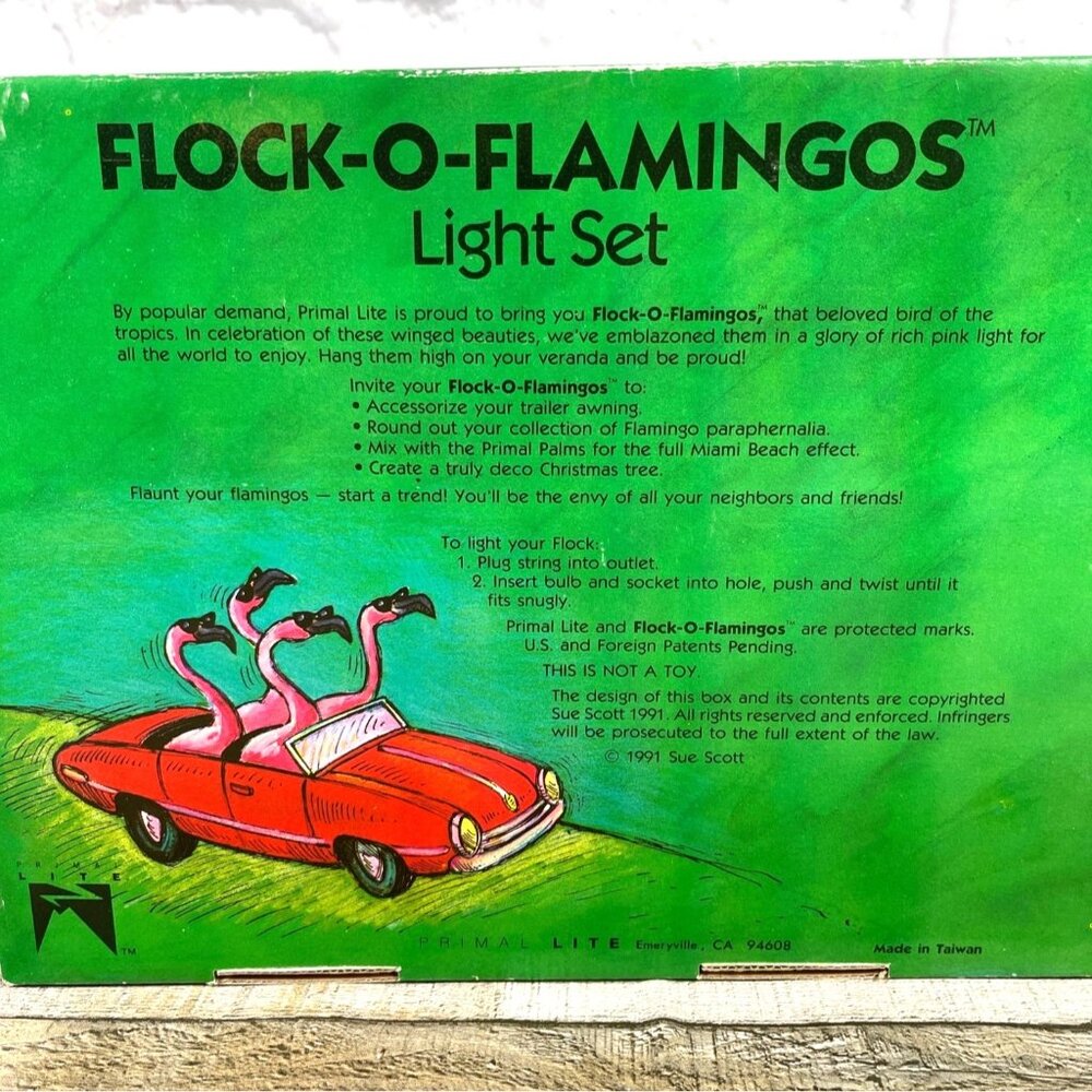 Pink Flamingo Flock Working String Light Set 10 Flamingo Lights Original Box VTG - Picture 5 of 14